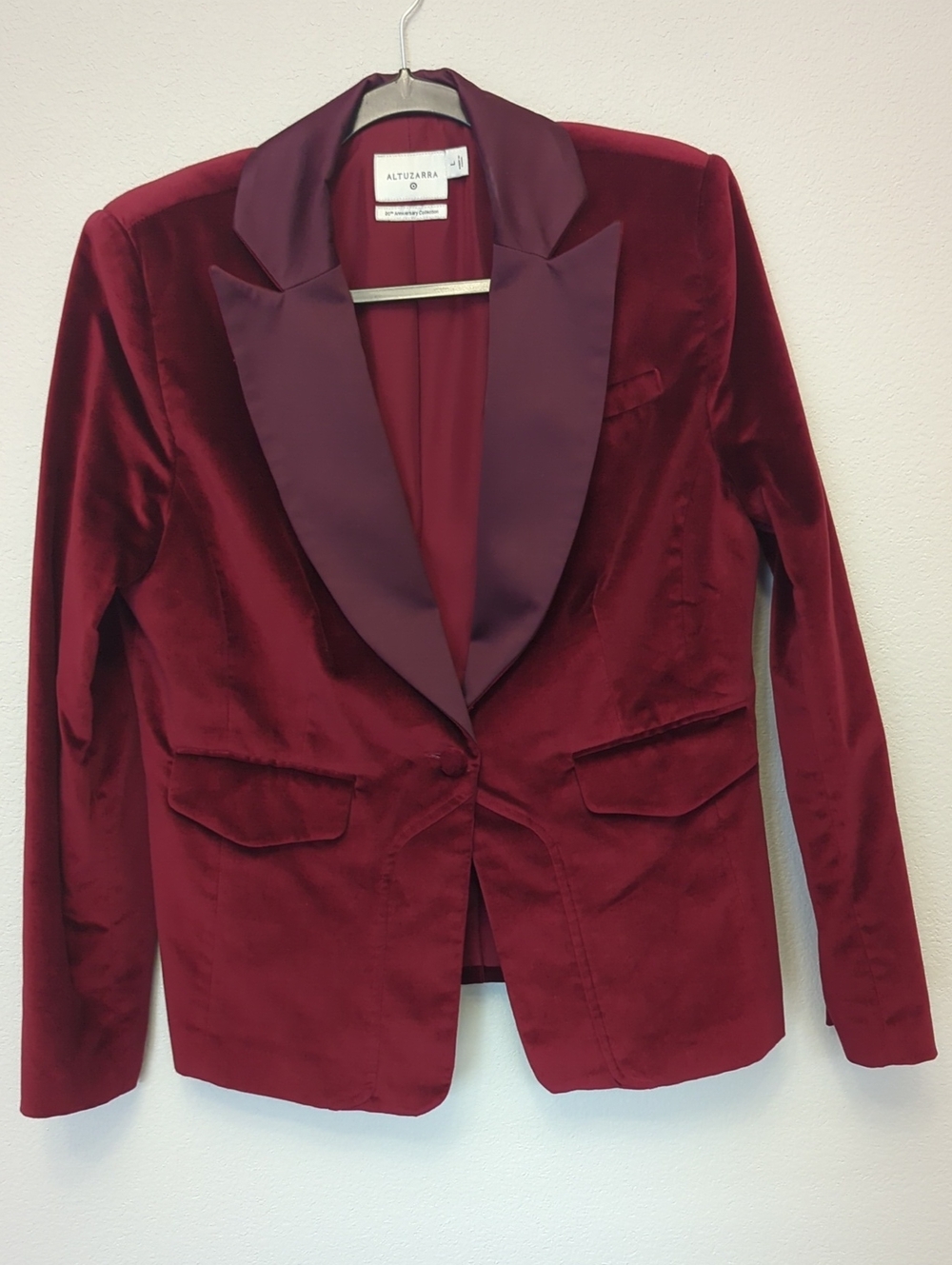 Altuzarra Deep Wine Velvet Blazer with Satin Lapel Size Large